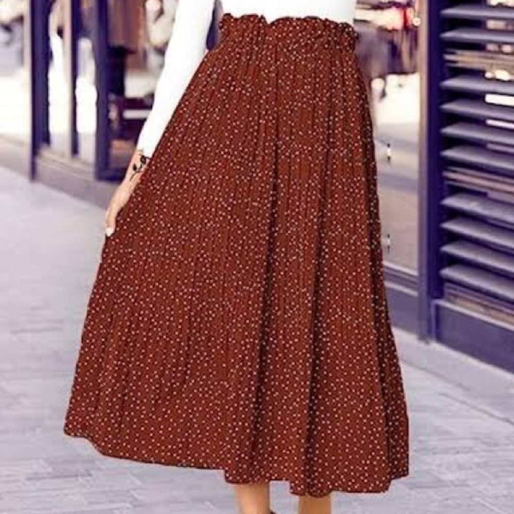 Polka Dot Maxi Skirt in Brown with White Dots